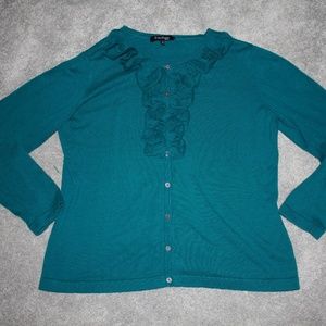 Evan Picone Sweater 2XL Ruffles Teal Long Sleeve